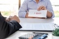 Businessman sending a resignation letter to the executive employer boss on desk, Change of job, unemployment, resign ÃÂ from work Royalty Free Stock Photo